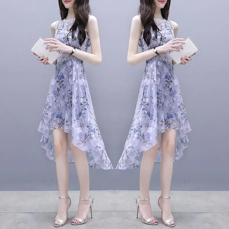 【Dress】新作アイテム～人気Aラインロング丈着痩せノースリーブ花柄ワンピース　Z-5373