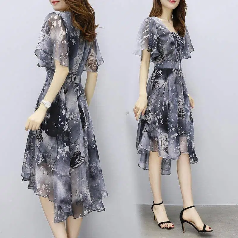 【Dress】新入荷～イレギュラー透け感きれいめ花柄ワンピース　Z-5594