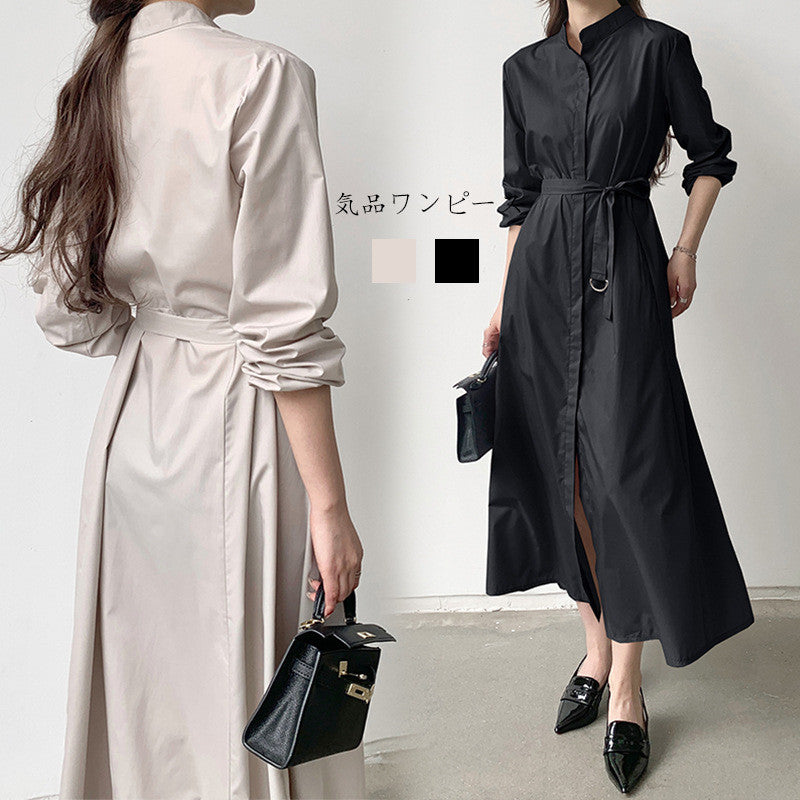 【Dress】高級感～フェミニン春秋ロング丈シャツワンピース    W7659